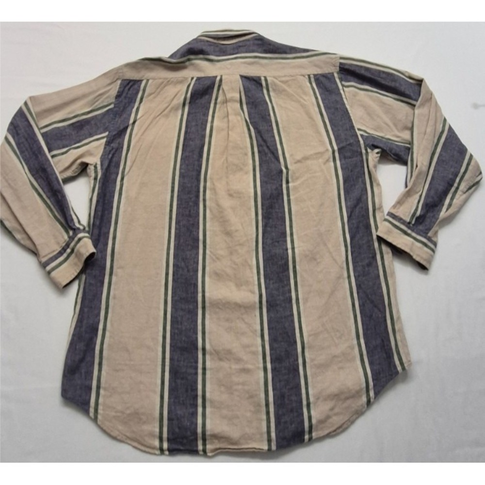 VTG‎ Tommy Hilfiger men's tan striped LS button up shirt logo/pocket Linen Blend - Picture 7 of 12